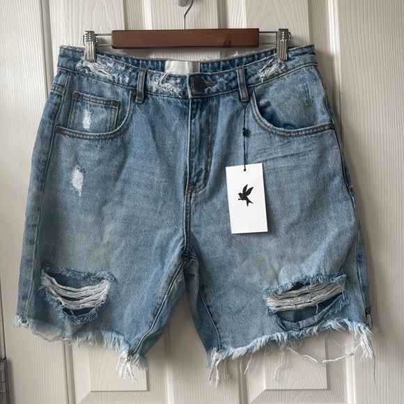NWT Free People x One Teaspoon Jacksons MW short distressed frayed Ocean size 31 - Picture 5 of 12